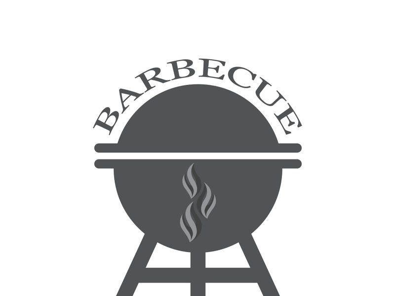 BBQ grill simple and symbol icon with smoke or steam logo vector illustration