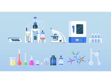 Laboratory equipment flat color vector objects set preview picture