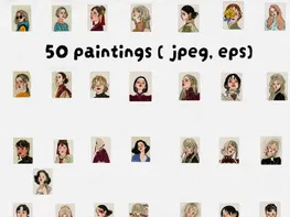 Vintage Portrait Illustration Bundle – Soft Aesthetic Girls Collection preview picture