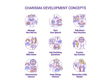 Charisma development concept icons set preview picture