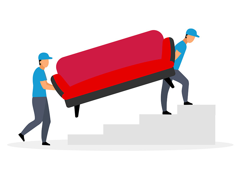 Couriers carrying sofa flat vector illustration