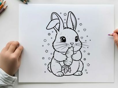 Cute bunny hugging paws vector illustration flat design