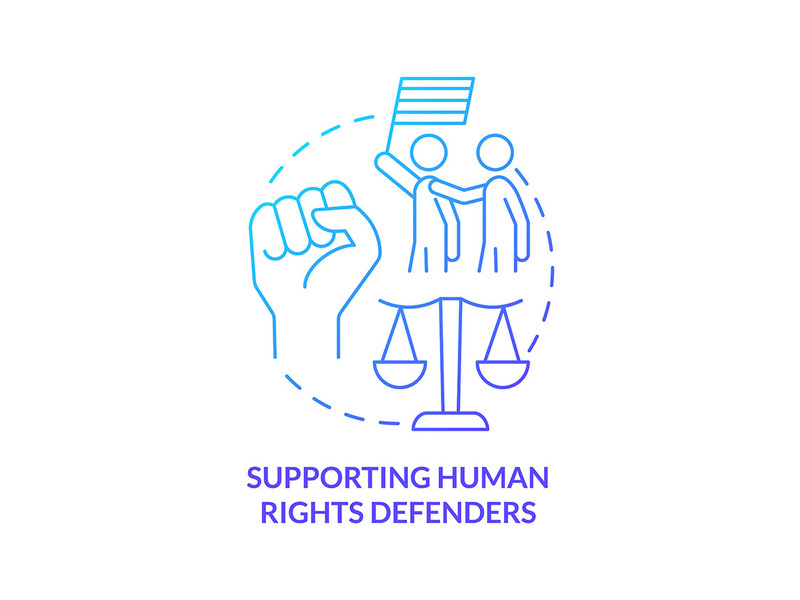 Supporting human rights defenders blue gradient concept icon