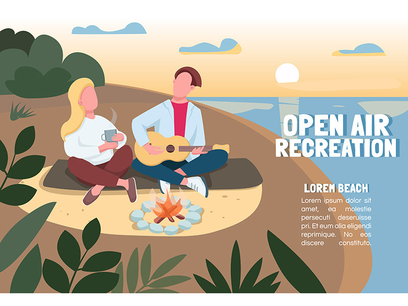 Open air recreation banner flat vector template