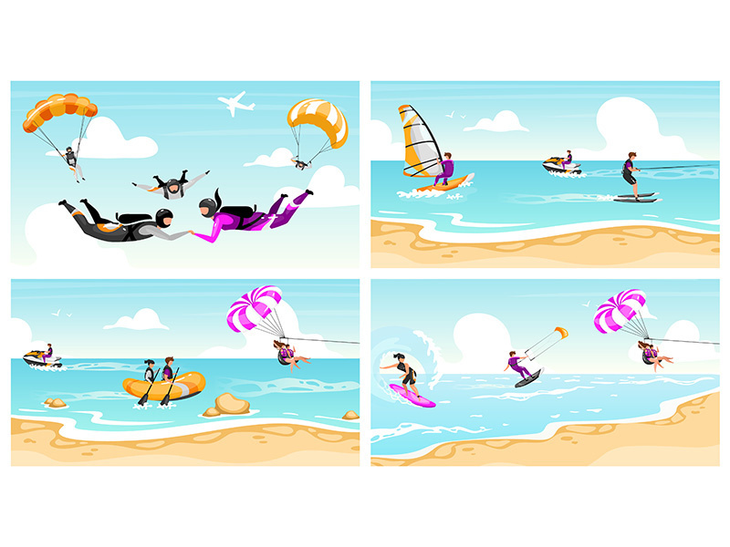 Extreme sport flat vector illustrations set