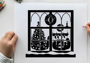 Christmas silhouette through stained glass window
