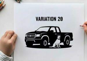 Silhouette of a pickup truck with a dog silhouette