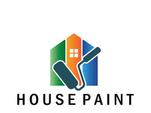 logo icon illustration house paint with a blend of brushes and rollers for house wall paint design, minimalist house, painting, interior, building, property business, wallpaper, vector concept