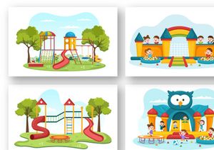 17 Children Playground Cartoon Illustration