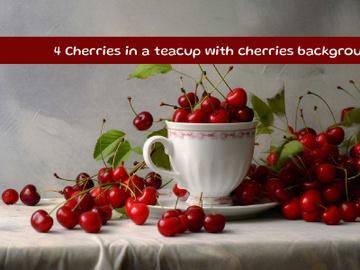 Cherries in a teacup with cherries background preview picture