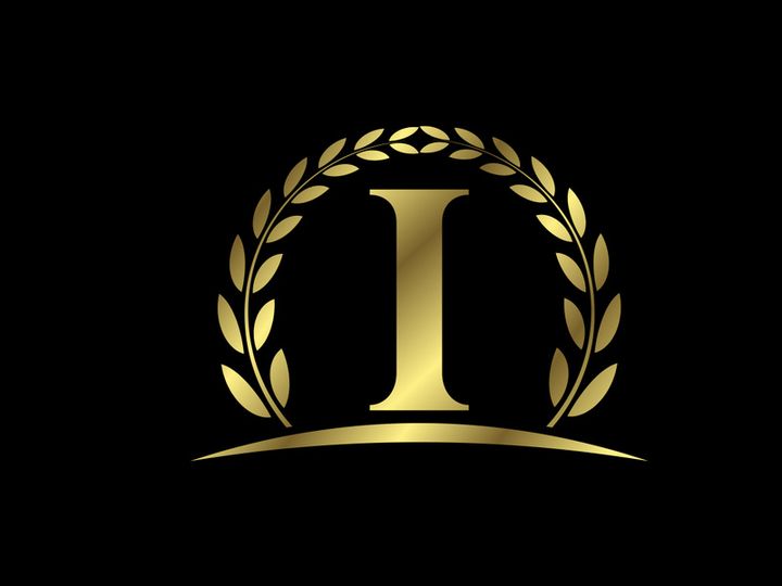 Golden letters with a golden laurel wreath. English alphabet, vector illustration