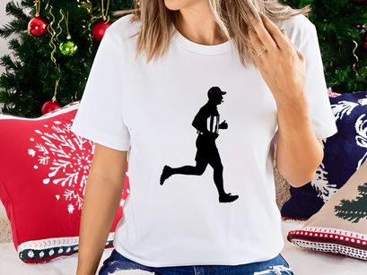 Silhouette of a man running in a dynamic pose with a cap and sportswear