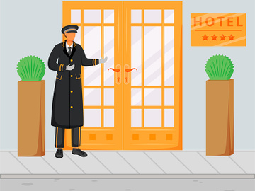 Doorman in uniform flat vector illustration preview picture