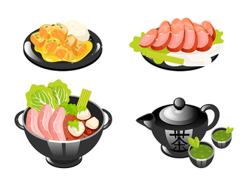 Chinese dishes color icons set preview picture