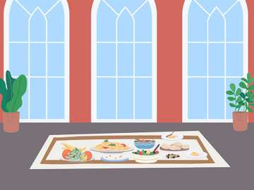 Muslim traditional dinner flat color vector illustration preview picture