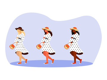 Walking pregnant girls flat vector illustrations set preview picture