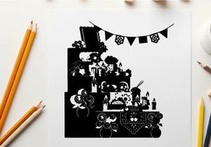 Day of the dead altar silhouette with decorations and offerings