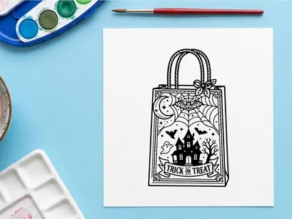 Vintage shopping bag with gothic floral design and cat illustration. Retro tote featuring spooky art for Halloween or goth fashion.