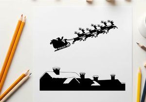 Santa's sleigh ride silhouette under the full moon