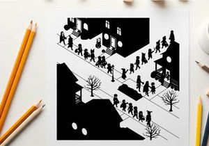 Silhouette of people walking on a city street at night