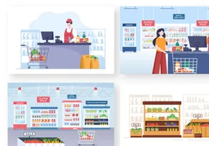 15 Supermarket Shopping Cartoon Illustration