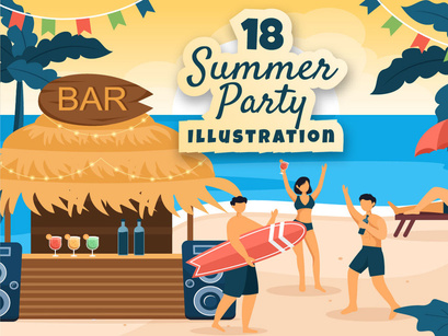 18 Summer Party Cartoon illustration