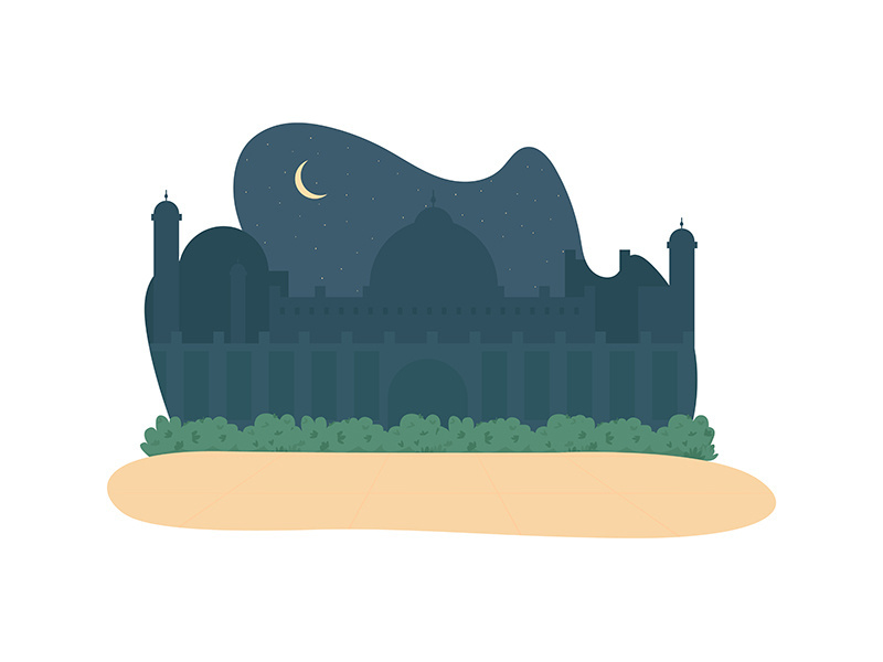 Night mosque 2D vector web banner, poster