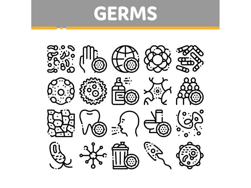 Collection Bacteria Germs Vector Sign Icons Set