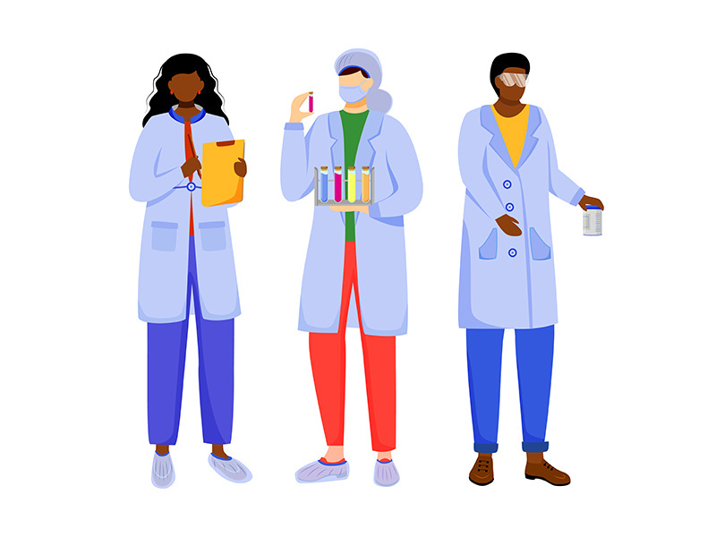 Scientists in lab coats flat vector illustration