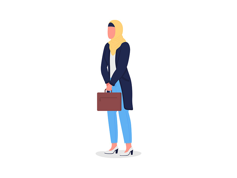 Employee wearing hijab semi flat color vector character