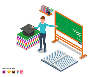 Back to school with teacher teaching in the board - Landing page illustration template