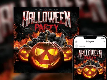 Free Creepy Bloody Flames Bold Halloween Party Instagram Post Template preview picture