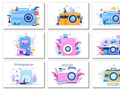 30 Photography Studio with Camera Flat Design