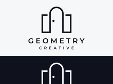 Simple open door abstract logo design, interior with geometric shapes or monogram.For building construction, business.property and company.