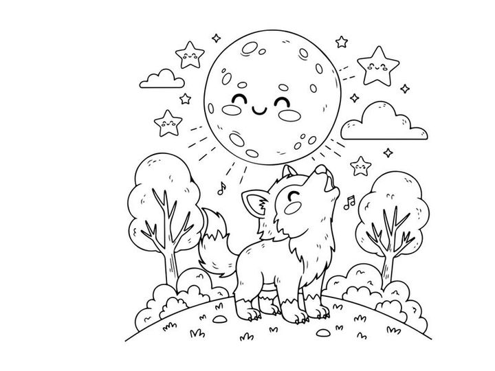 Cute sheep and moon stargazing night scene vector illustration