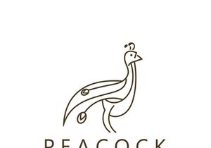 Peacock logo line art elegant concept icon design template flat vector illustration