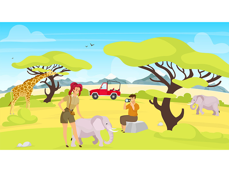 African expedition flat vector illustration