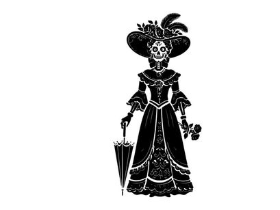 Victorian silhouette of a woman in a lavish dress and hat