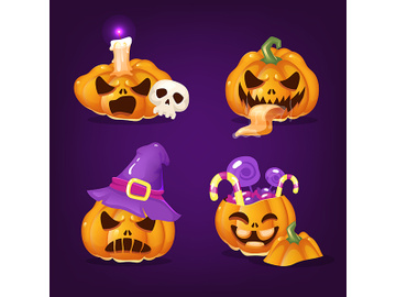 Spooky Halloween pumpkins cartoon vector illustrations set preview picture