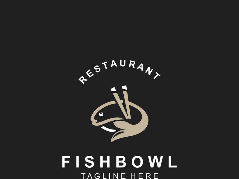 Logo Ikan Mas dengan Sumpit, desain unik restoran Jepang Poke Sushi Seafood