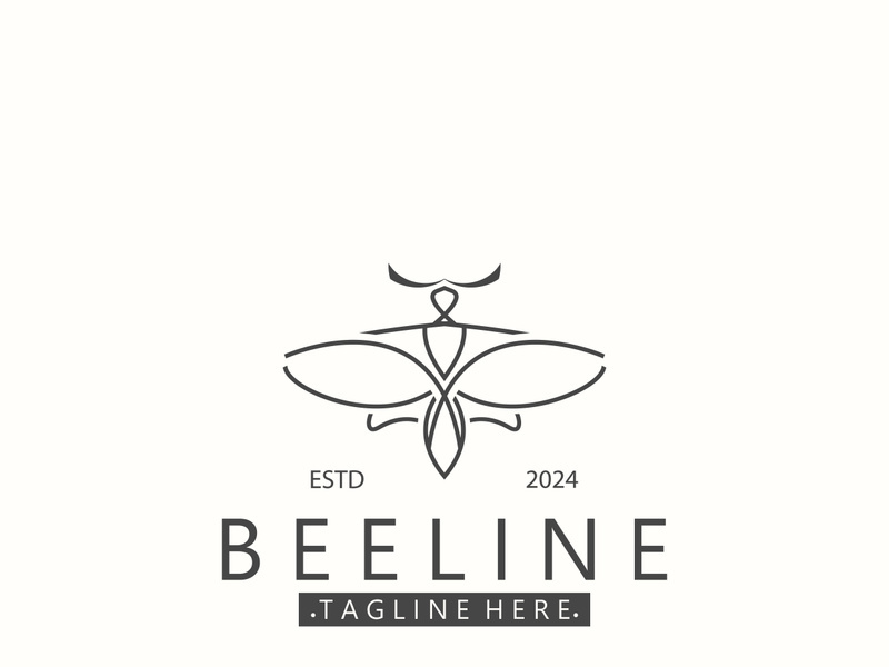 Bee line art animal exclusive logo simple inspiration on black background design