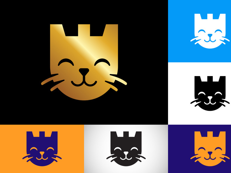 Cat logo, Cat with castle logo, Animal logo design vector icon illustration