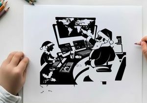 Santa and elf in cyber attack silhouette operation