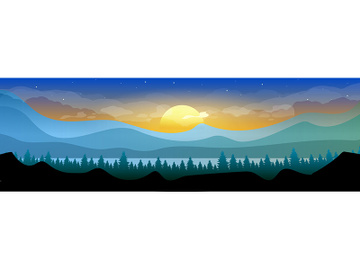 Sunrise in woodland flat color vector illustration preview picture
