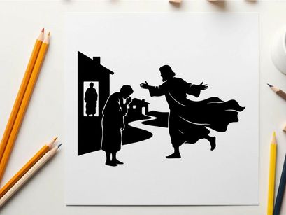 Silhouette of man gesturing dramatically to another figure