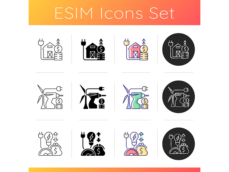 Electrical energy purchase icons set