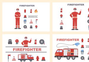 20 Group of Firefighters Illustration