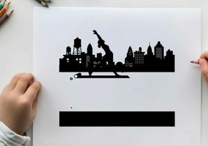 Silhouette of a man dancing in the city at sunset