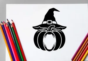 Halloween Witch Hat and Pumpkin Illustration for Fall Decor