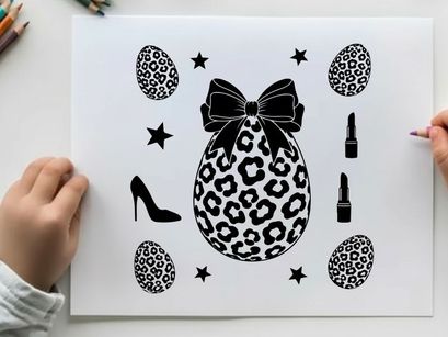 Easter egg silhouette with leopard print and beauty icons